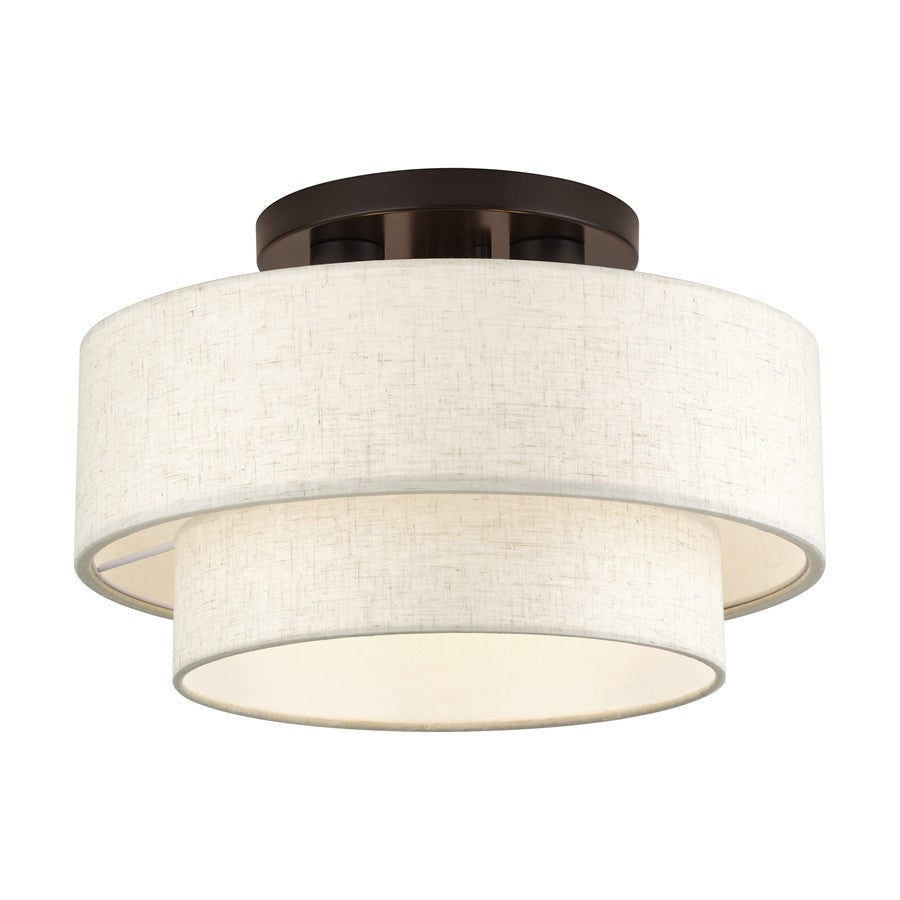 Livex Manorwood 3Lt 9.5" Semi-Flush, Bronze/Oatmeal/White