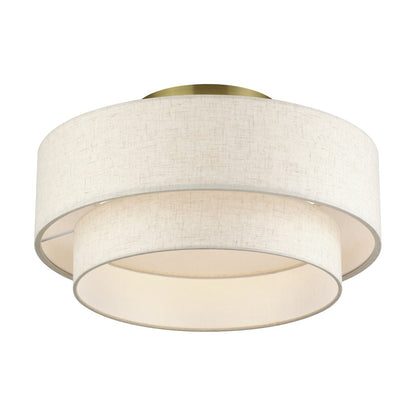 Livex Manorwood 3Lt 10" Semi-Flush, Brass/Oatmeal/White