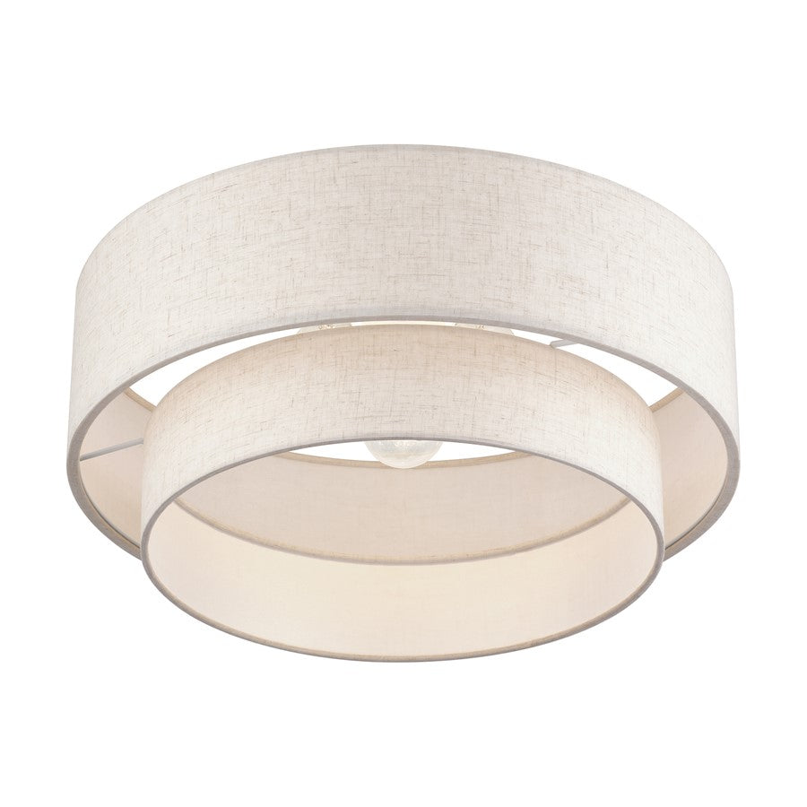 Livex Manorwood 3Lt 10" Semi-Flush, Brass/Oatmeal/White