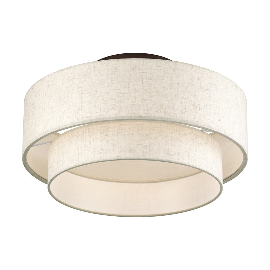 Livex Manorwood 3Lt 10" Semi-Flush, Bronze/Oatmeal/White