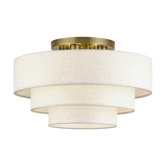 Livex Manorwood 4Lt Extra Large Semi-Flush, Brass/Oatmeal/White - 41946-01