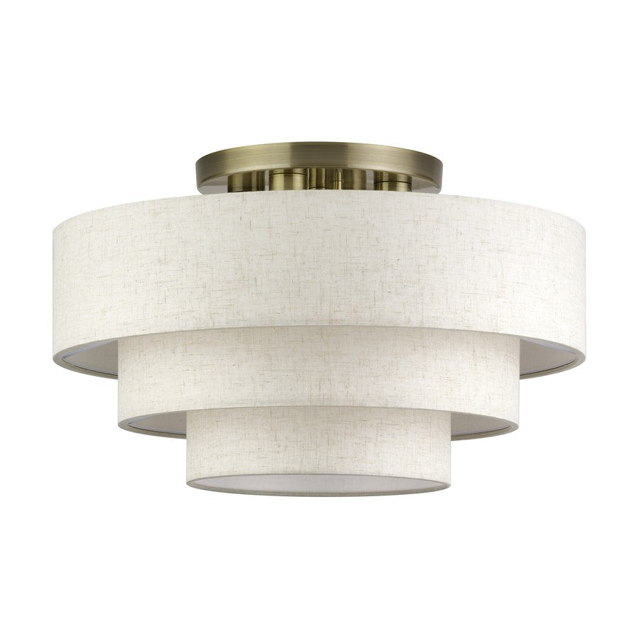 Livex Manorwood 4Lt Extra Large Semi-Flush, Brass/Oatmeal/White