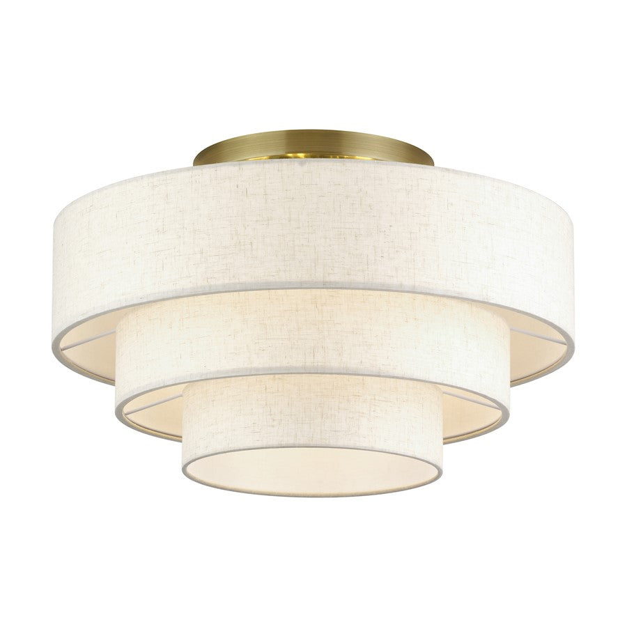 Livex Manorwood 4Lt Extra Large Semi-Flush, Brass/Oatmeal/White