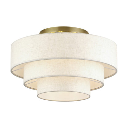 Livex Manorwood 4Lt Extra Large Semi-Flush, Brass/Oatmeal/White