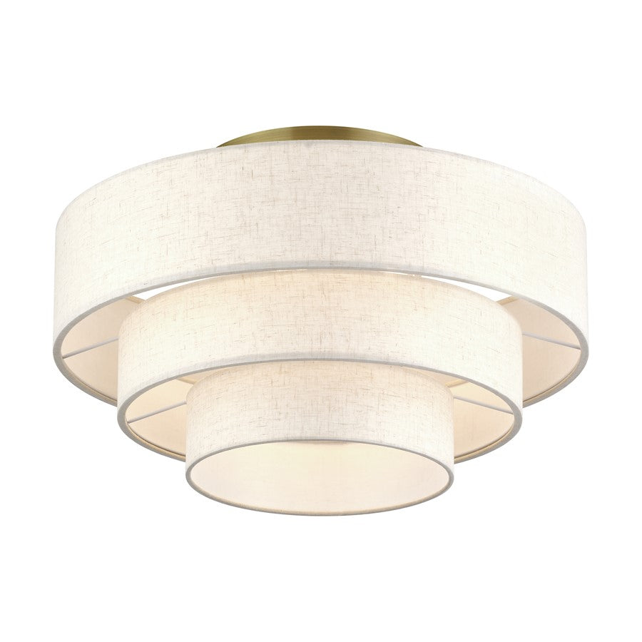 Livex Manorwood 4Lt Extra Large Semi-Flush, Brass/Oatmeal/White