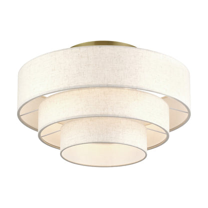 Livex Manorwood 4Lt Extra Large Semi-Flush, Brass/Oatmeal/White