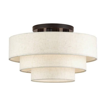 Livex Manorwood 4Lt Extra Large Semi-Flush, Bronze/Oatmeal/White - 41946-92