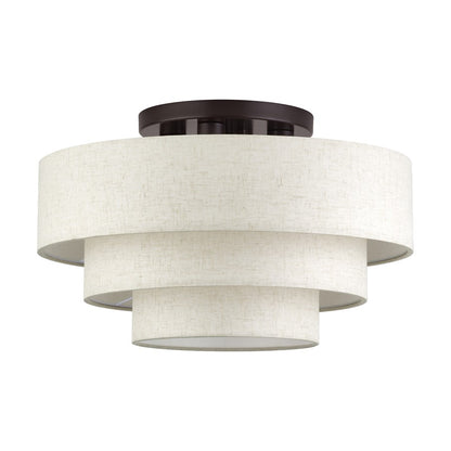 Livex Manorwood 4Lt Extra Large Semi-Flush, Bronze/Oatmeal/White