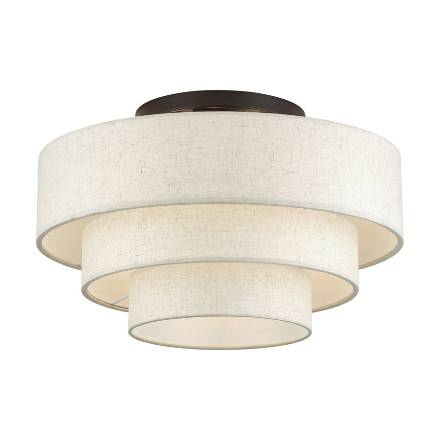 Livex Manorwood 4Lt Extra Large Semi-Flush, Bronze/Oatmeal/White