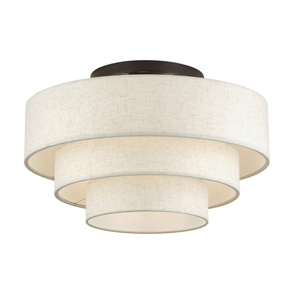Livex Manorwood 4Lt Extra Large Semi-Flush, Bronze/Oatmeal/White