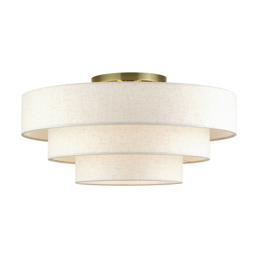 Livex Manorwood 5Lt Extra Large Semi-Flush, Brass/Oatmeal/White - 41948-01