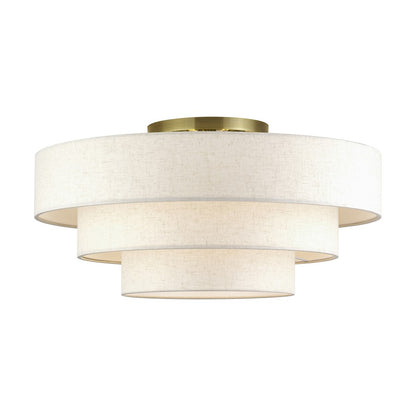 Livex Manorwood 5Lt Extra Large Semi-Flush, Brass/Oatmeal/White - 41948-01