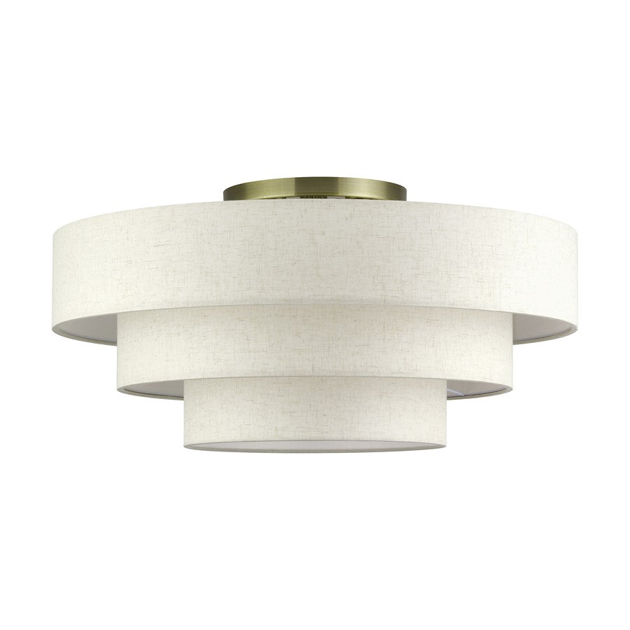 Livex Manorwood 5Lt Extra Large Semi-Flush, Brass/Oatmeal/White