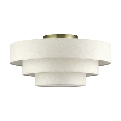 Livex Manorwood 5Lt Extra Large Semi-Flush, Brass/Oatmeal/White