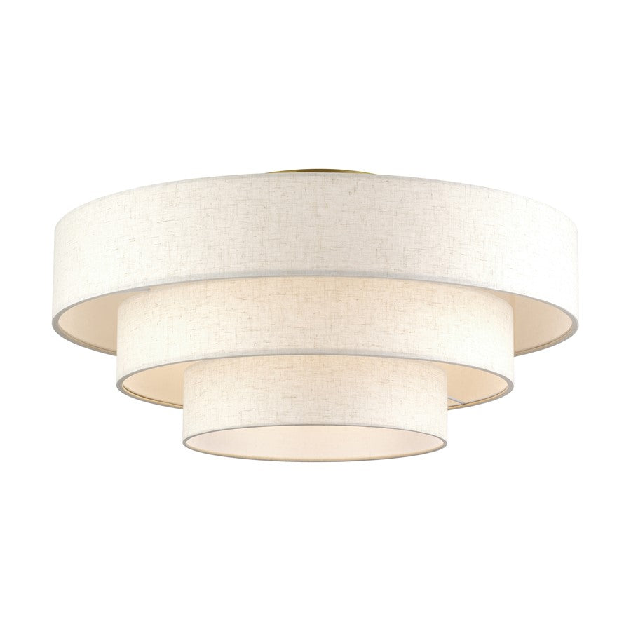 Livex Manorwood 5Lt Extra Large Semi-Flush, Brass/Oatmeal/White