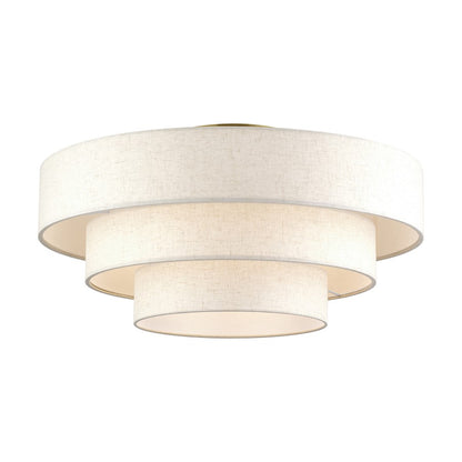 Livex Manorwood 5Lt Extra Large Semi-Flush, Brass/Oatmeal/White