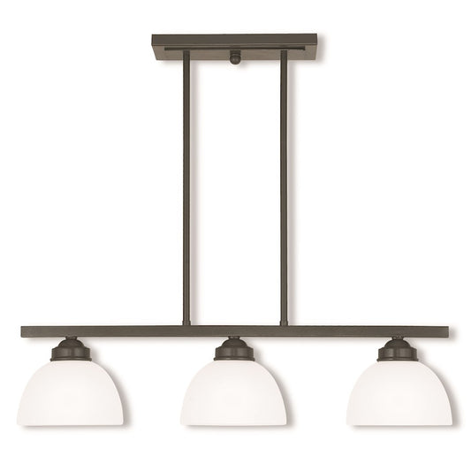 Livex Somerset 3 Light Linear Chandelier, English Bronze/Satin Glass