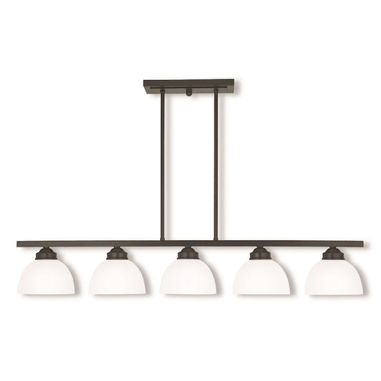 Livex Somerset 5 Light Linear Chandelier, English Bronze/Satin Glass