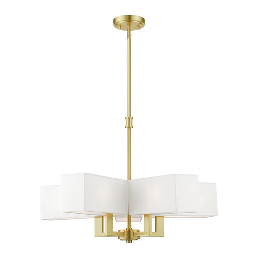 Livex Rubix 5 Light Chandelier, Black/Off-white Fabric/White Fabric