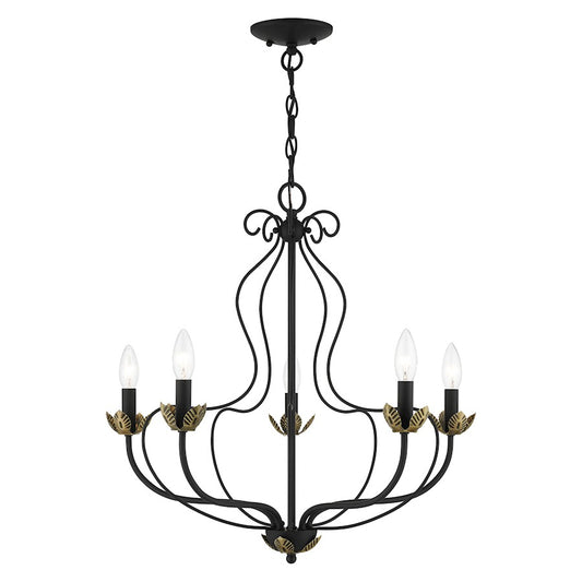 Livex Katarina 5 Light Chandelier, Black/Brass Accents
