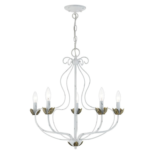 Livex Katarina 5 Light Chandelier, White/Brass Accents
