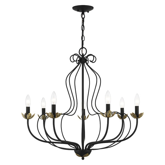 Livex Katarina 7 Light Chandelier, Black/Brass Accents
