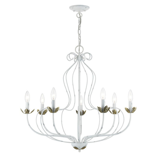 Livex Katarina 7 Light Chandelier, White/Brass Accents