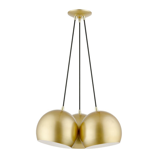 Livex Piedmont 3 Light Globe Pendant, Soft Gold/Brass/Soft Gold/White