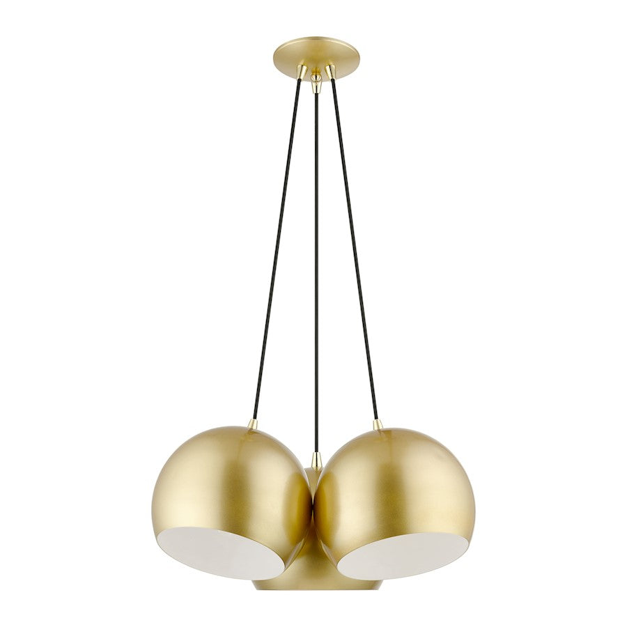 Livex Piedmont 3 Light Globe Pendant, Soft Gold/Brass/Soft Gold/White