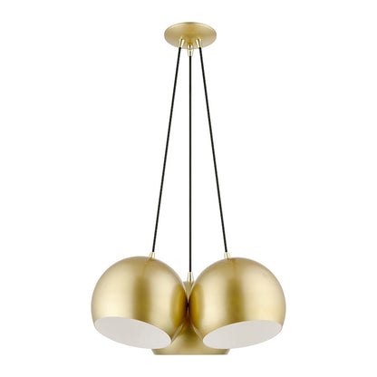 Livex Piedmont 3 Light Globe Pendant, Soft Gold/Brass/Soft Gold/White