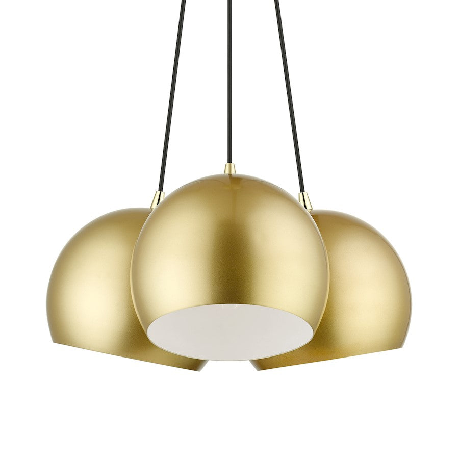 Livex Piedmont 3 Light Globe Pendant, Soft Gold/Brass/Soft Gold/White