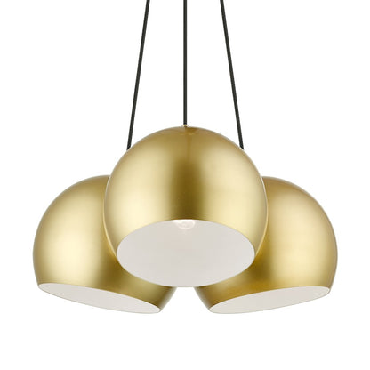 Livex Piedmont 3 Light Globe Pendant, Soft Gold/Brass/Soft Gold/White