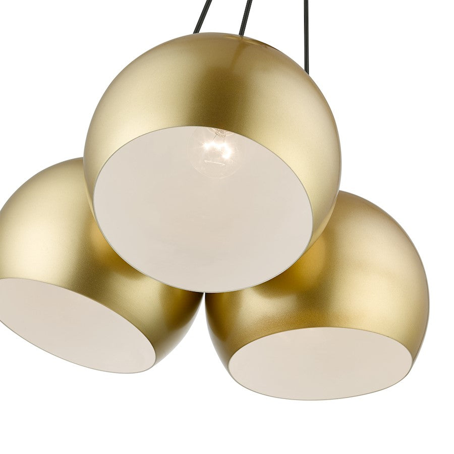 Livex Piedmont 3 Light Globe Pendant, Soft Gold/Brass/Soft Gold/White