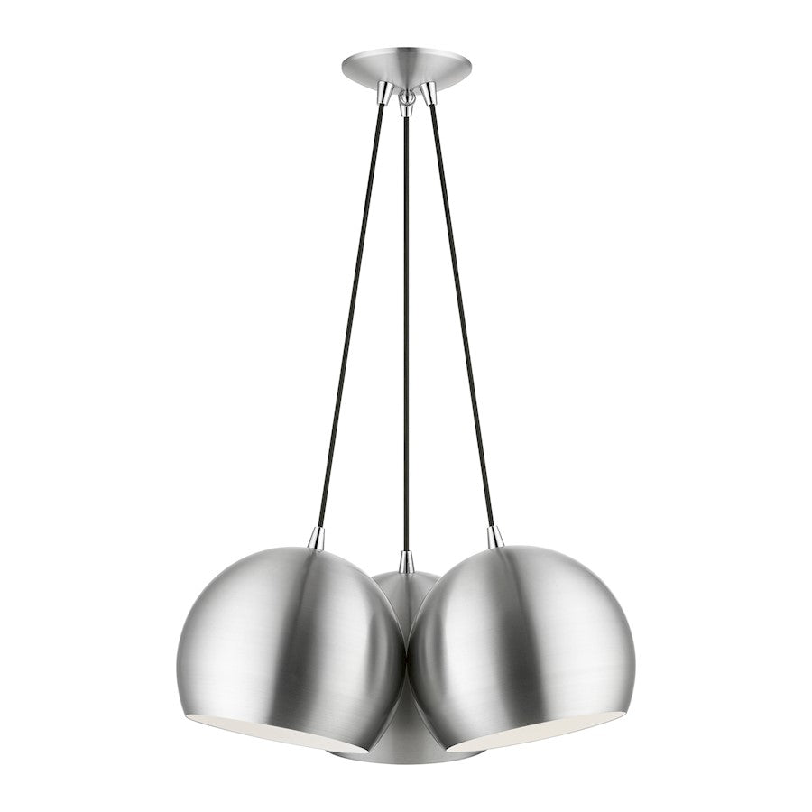 Livex Piedmont 3 Light Globe Pendant, Aluminum/Chrome/White Inside