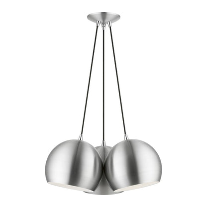 Livex Piedmont 3 Light Globe Pendant, Aluminum/Chrome/White Inside