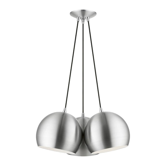 Livex Piedmont 3 Light Globe Pendant, Aluminum/Chrome/White Inside