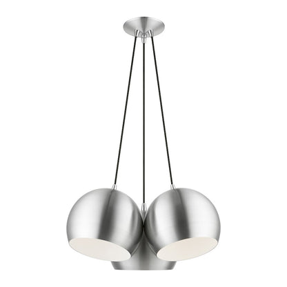 Livex Piedmont 3 Light Globe Pendant, Aluminum/Chrome/White Inside