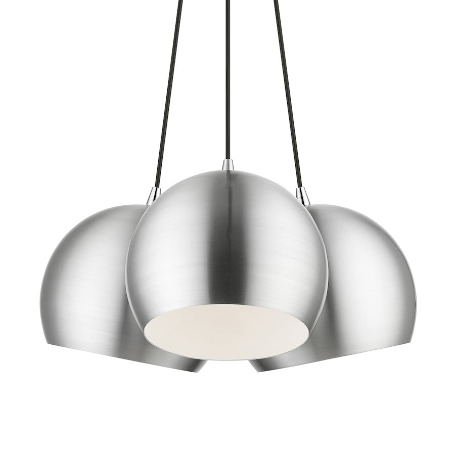 Livex Piedmont 3 Light Globe Pendant, Aluminum/Chrome/White Inside
