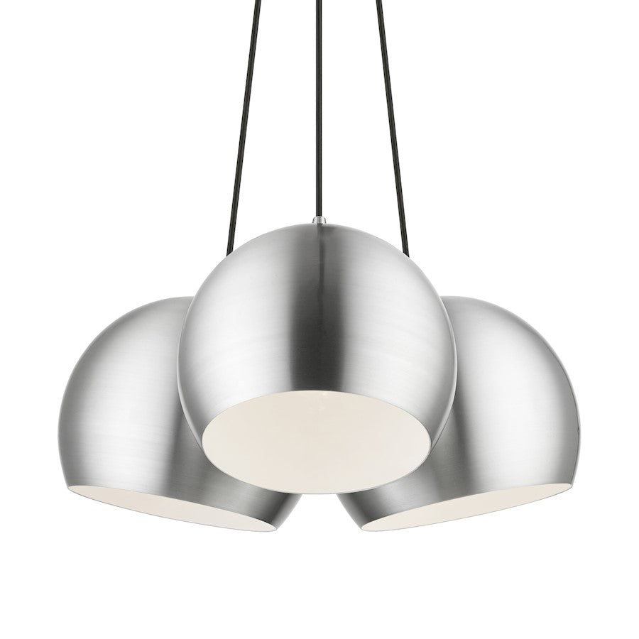 Livex Piedmont 3 Light Globe Pendant, Aluminum/Chrome/White Inside