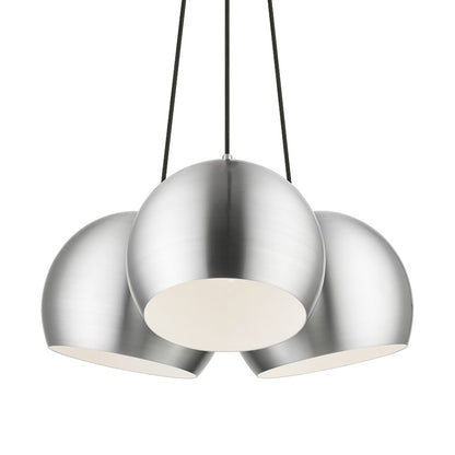 Livex Piedmont 3 Light Globe Pendant, Aluminum/Chrome/White Inside
