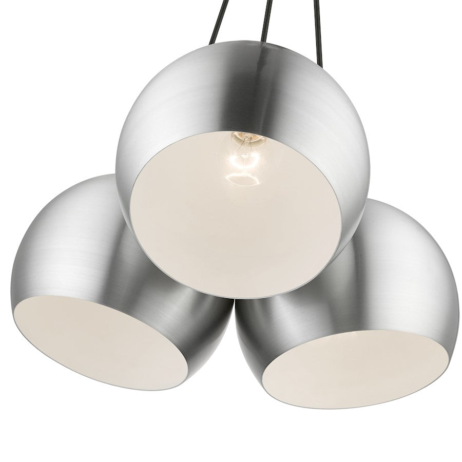 Livex Piedmont 3 Light Globe Pendant, Aluminum/Chrome/White Inside