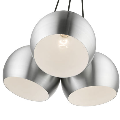 Livex Piedmont 3 Light Globe Pendant, Aluminum/Chrome/White Inside