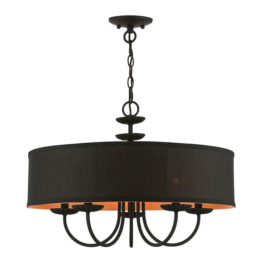 Livex Winchester 5 Light Pendant Chandelier, Black/Black/Orange