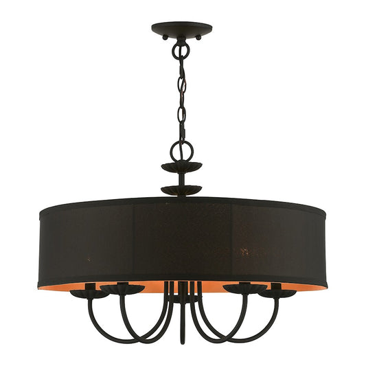 Livex Winchester 5 Light Pendant Chandelier, Black/Black/Orange