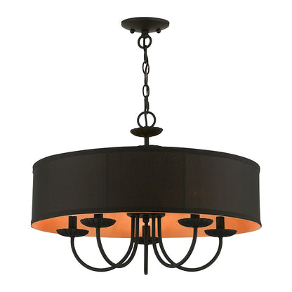 Livex Winchester 5 Light Pendant Chandelier, Black/Black/Orange