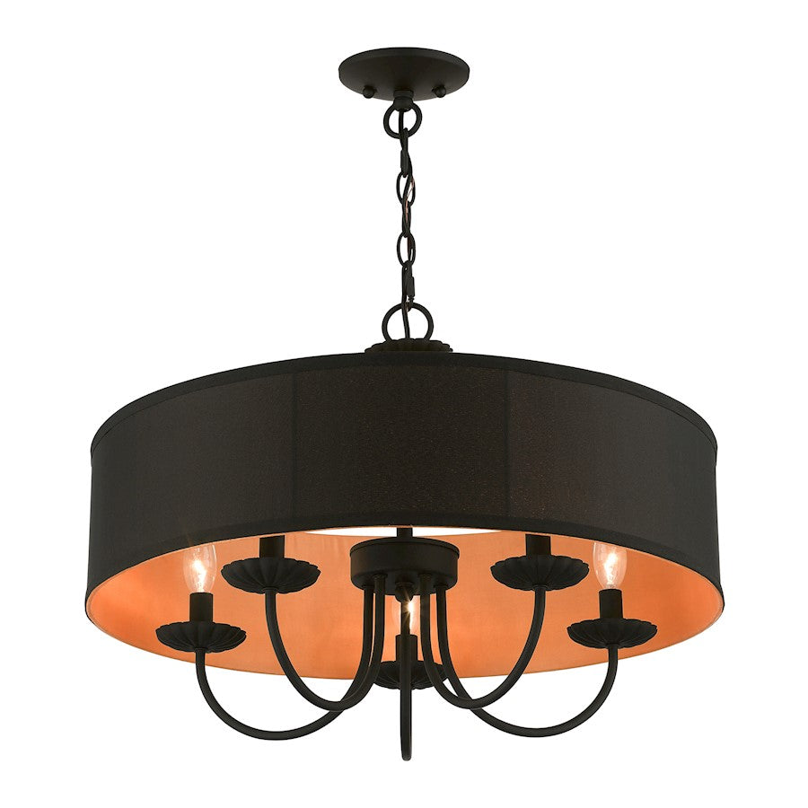 Livex Winchester 5 Light Pendant Chandelier, Black/Black/Orange