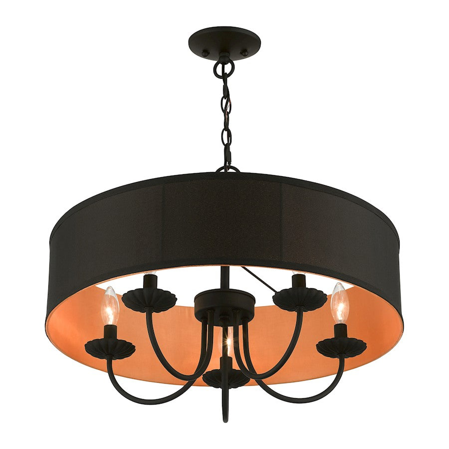 Livex Winchester 5 Light Pendant Chandelier, Black/Black/Orange