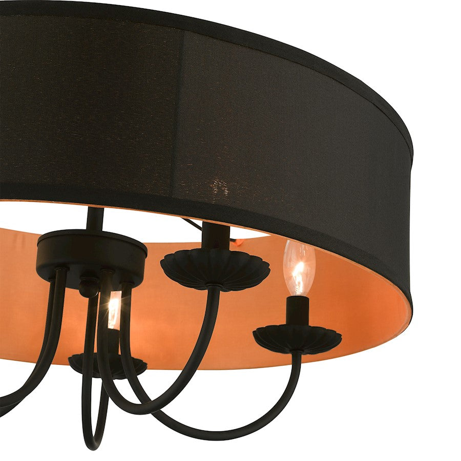 Livex Winchester 5 Light Pendant Chandelier, Black/Black/Orange