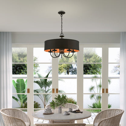 Livex Winchester 5 Light Pendant Chandelier, Black/Black/Orange