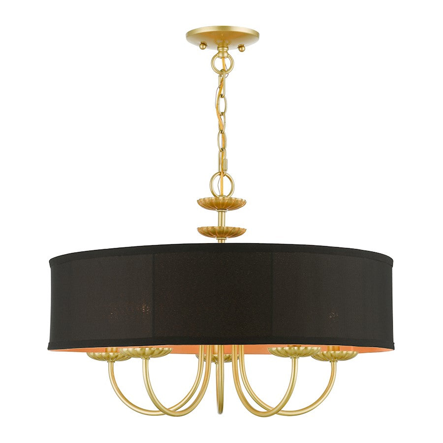 Livex Winchester 5 Light Pendant Chandelier, Gold/Black/Orange Inside